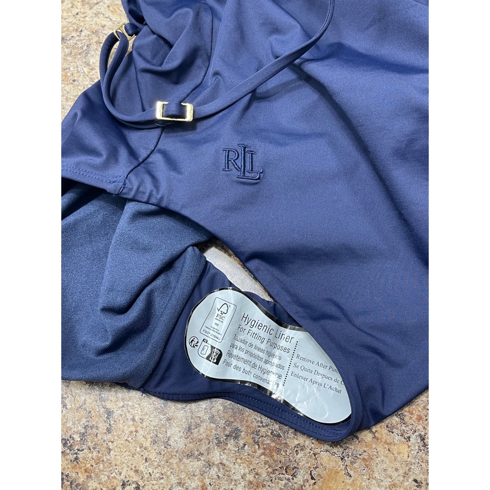New Lauren Ralph Lauren Navy Blue Keyhole Knot One Piece Swimsuit Size 6 - Picture 10 of 12